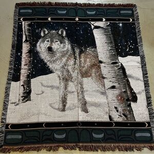 Vintage Mohawk Wolf Winter Scene Throw